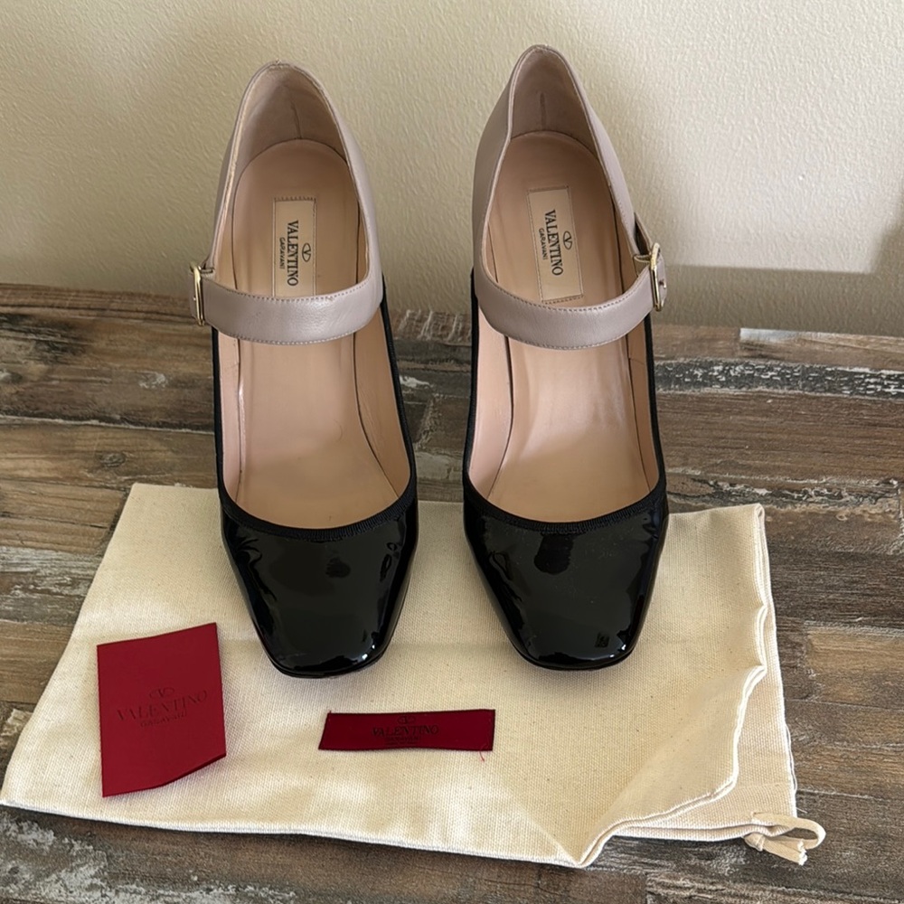 Valentino Black and Tan Heels with Mary Jane Strap